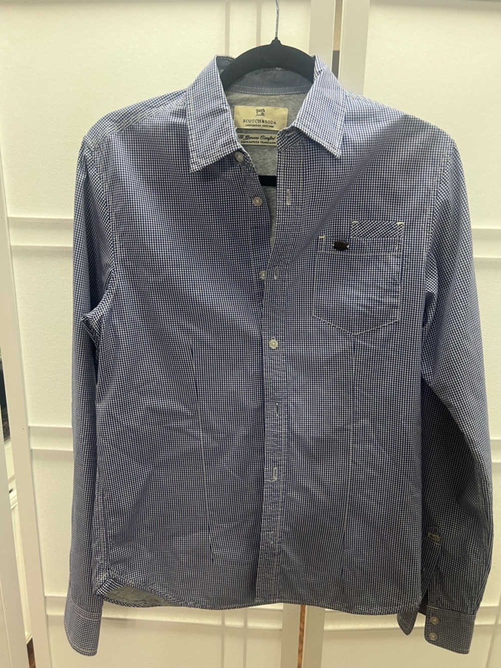 Scotch & Soda Navy and White Micro-Check Button-Down Shirt
